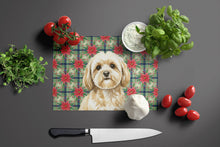 Load image into Gallery viewer, Cream Lhasa Apso Christmas PoinsettIas Glass Cutting Board