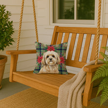 Load image into Gallery viewer, Cream Lhasa Apso Christmas PoinsettIas Throw Pillow
