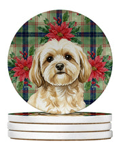 Load image into Gallery viewer, Cream Lhasa Apso Christmas PoinsettIas Large Sandstone Coasters Pack of 4