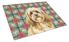 Load image into Gallery viewer, Gold Lhasa Apso Christmas PoinsettIas Glass Cutting Board