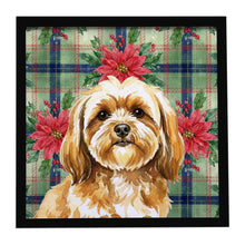 Load image into Gallery viewer, Gold Lhasa Apso Christmas PoinsettIas Framed Metal Print