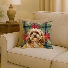 Load image into Gallery viewer, Gold Lhasa Apso Christmas PoinsettIas Throw Pillow