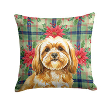 Load image into Gallery viewer, Gold Lhasa Apso Christmas PoinsettIas Throw Pillow