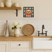 Load image into Gallery viewer, Red Lhasa Apso Christmas PoinsettIas Framed Metal Print