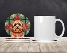 Load image into Gallery viewer, Red Lhasa Apso Christmas PoinsettIas Large Sandstone Coasters Pack of 4