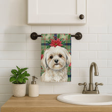 Load image into Gallery viewer, White Lhasa Apso Christmas PoinsettIas Kitchen Towel