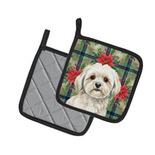 Load image into Gallery viewer, White Lhasa Apso Christmas PoinsettIas Pair of Pot Holders