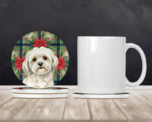 Load image into Gallery viewer, White Lhasa Apso Christmas PoinsettIas Large Sandstone Coasters Pack of 4