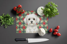Load image into Gallery viewer, Maltese Christmas PoinsettIas Glass Cutting Board
