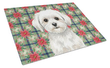 Load image into Gallery viewer, Maltese Christmas PoinsettIas Glass Cutting Board