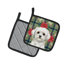 Load image into Gallery viewer, Maltese Christmas PoinsettIas Pair of Pot Holders