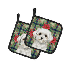 Load image into Gallery viewer, Maltese Christmas PoinsettIas Pair of Pot Holders
