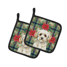Load image into Gallery viewer, Maltipoo Christmas PoinsettIas Pair of Pot Holders