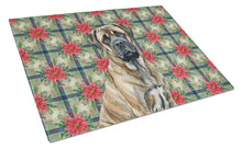 Load image into Gallery viewer, Brindle Mastiff Christmas PoinsettIas Glass Cutting Board