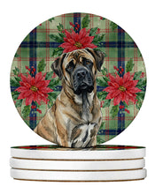 Load image into Gallery viewer, Brindle Mastiff Christmas PoinsettIas Large Sandstone Coasters Pack of 4