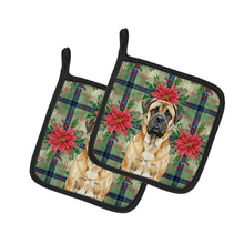 Load image into Gallery viewer, Fawn Mastiff Christmas PoinsettIas Pair of Pot Holders