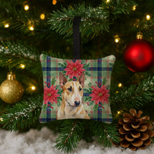 Load image into Gallery viewer, Miniature Bull Terrier Christmas PoinsettIas Hanging Square Fabric Ornament 3.5 x 3.5