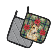Load image into Gallery viewer, Miniature Bull Terrier Christmas PoinsettIas Pair of Pot Holders