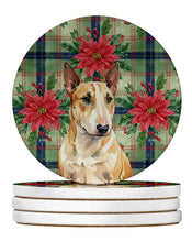 Load image into Gallery viewer, Miniature Bull Terrier Christmas PoinsettIas Large Sandstone Coasters Pack of 4