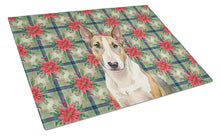 Load image into Gallery viewer, Tricolor Miniature Bull Terrier Christmas PoinsettIas Glass Cutting Board