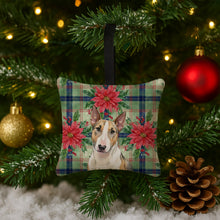 Load image into Gallery viewer, Tricolor Miniature Bull Terrier Christmas PoinsettIas Hanging Square Fabric Ornament 3.5 x 3.5