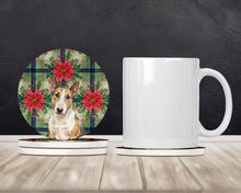 Load image into Gallery viewer, Tricolor Miniature Bull Terrier Christmas PoinsettIas Large Sandstone Coasters Pack of 4