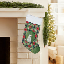 Load image into Gallery viewer, White Miniature Bull Terrier Christmas PoinsettIas Holiday Stocking