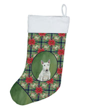 Load image into Gallery viewer, White Miniature Bull Terrier Christmas PoinsettIas Holiday Stocking