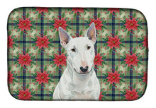 Load image into Gallery viewer, White Miniature Bull Terrier Christmas PoinsettIas Dish Drying Mat