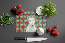 Load image into Gallery viewer, White Miniature Bull Terrier Christmas PoinsettIas Glass Cutting Board