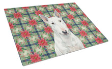 Load image into Gallery viewer, White Miniature Bull Terrier Christmas PoinsettIas Glass Cutting Board