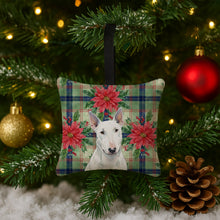 Load image into Gallery viewer, White Miniature Bull Terrier Christmas PoinsettIas Hanging Square Fabric Ornament 3.5 x 3.5