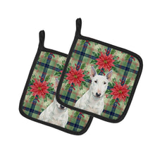 Load image into Gallery viewer, White Miniature Bull Terrier Christmas PoinsettIas Pair of Pot Holders