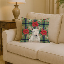 Load image into Gallery viewer, White Miniature Bull Terrier Christmas PoinsettIas Throw Pillow