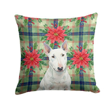 Load image into Gallery viewer, White Miniature Bull Terrier Christmas PoinsettIas Throw Pillow