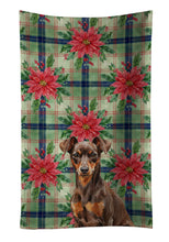 Load image into Gallery viewer, Chocolate and Rust Miniature Pinscher Min Pin Christmas PoinsettIas Kitchen Towel