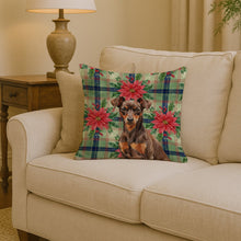Load image into Gallery viewer, Chocolate and Rust Miniature Pinscher Min Pin Christmas PoinsettIas Throw Pillow
