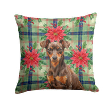 Load image into Gallery viewer, Chocolate and Rust Miniature Pinscher Min Pin Christmas PoinsettIas Throw Pillow