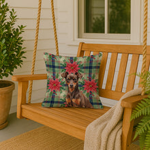 Load image into Gallery viewer, Chocolate and Rust Miniature Pinscher Min Pin Christmas PoinsettIas Throw Pillow