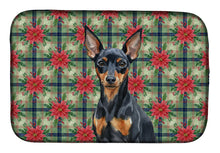 Load image into Gallery viewer, Black and Tan Miniature Pinscher Christmas PoinsettIas Dish Drying Mat