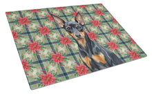 Load image into Gallery viewer, Black and Tan Miniature Pinscher Christmas PoinsettIas Glass Cutting Board