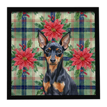 Load image into Gallery viewer, Black and Tan Miniature Pinscher Christmas PoinsettIas Framed Metal Print