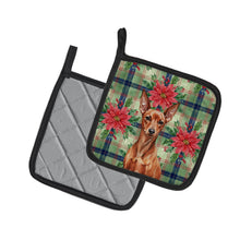 Load image into Gallery viewer, Red Miniature Pinscher Min Pin Christmas PoinsettIas Pair of Pot Holders