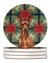 Load image into Gallery viewer, Red Miniature Pinscher Min Pin Christmas PoinsettIas Large Sandstone Coasters Pack of 4