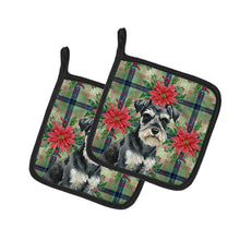 Load image into Gallery viewer, Black &amp; Silver Miniature Schnauzer Christmas PoinsettIas Pair of Pot Holders