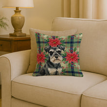 Load image into Gallery viewer, Black &amp; Silver Miniature Schnauzer Christmas PoinsettIas Throw Pillow