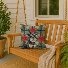 Load image into Gallery viewer, Black &amp; Silver Miniature Schnauzer Christmas PoinsettIas Throw Pillow