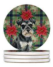 Load image into Gallery viewer, Black &amp; Silver Miniature Schnauzer Christmas PoinsettIas Large Sandstone Coasters Pack of 4
