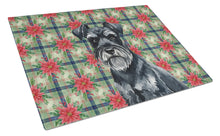 Load image into Gallery viewer, Black Miniature Schnauzer Christmas PoinsettIas Glass Cutting Board