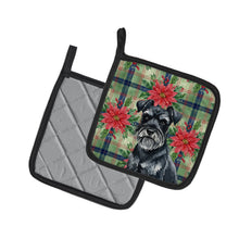Load image into Gallery viewer, Black Miniature Schnauzer Christmas PoinsettIas Pair of Pot Holders